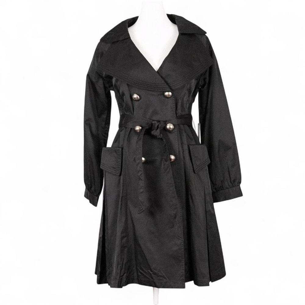 Vintage 90s Black Vertigo Paris Women’s Mid Length Trench Dress Flare Coat